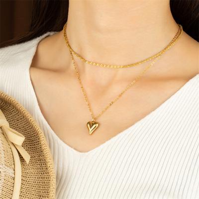 Women's Ins Style Gold Peach Heart Double Layer Necklace Small and Luxurious High-end Jewelry That Does Not Fade