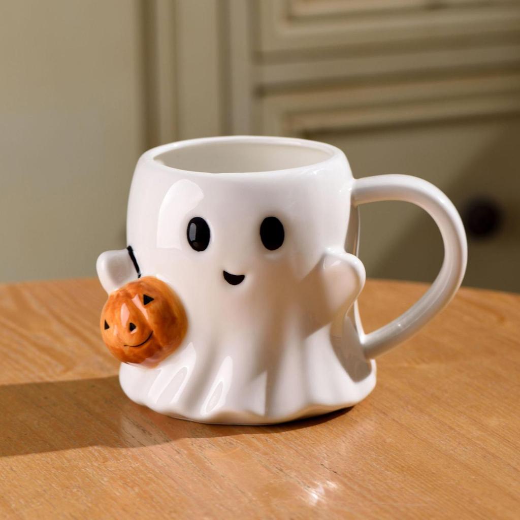 Cute Ghost Water Cup Creative Pumpkin Ceramic Mug Afternoon Tea Coffee Cup Milk Mug Household Drinking Set Halloween Gift