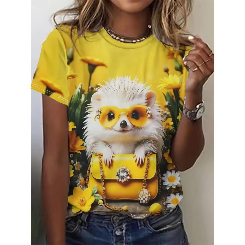 Summer Women's Casual Simple Short Sleeved Top Women's Personalized Fashion Multi Color Art 3D Printed T-shirt Top