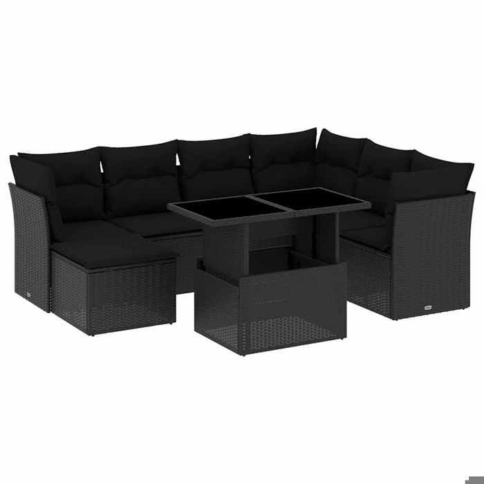 VidaXL Garden Lounge Set 8 Pcs with Cushions Black Braided Resin 3266755
