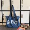 Large Capacity Denim Bag Female Letter Tote Bag Student Shoulder Bag