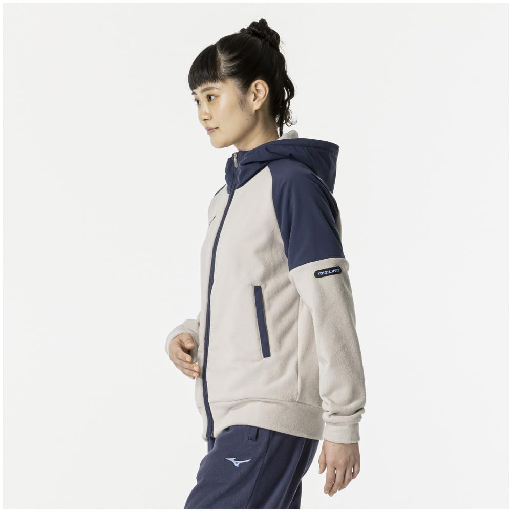 Mizuno Waterproof Fleece and Training Cloud Beige x Pageant Blue Women's Hoodie, Water-Repellent Warm, Wear, 32MCB880,