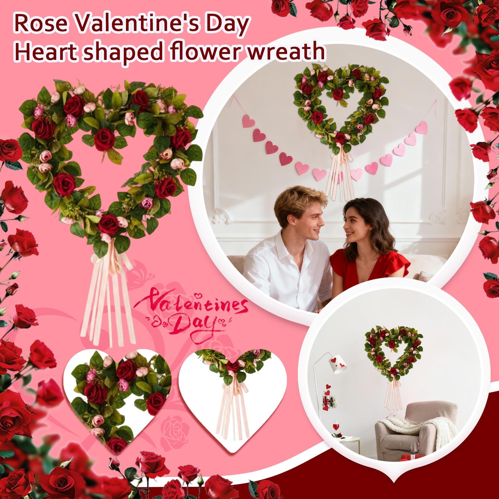 55cm Rose Valentine s Day Heart-Shaped Wreath One Size
