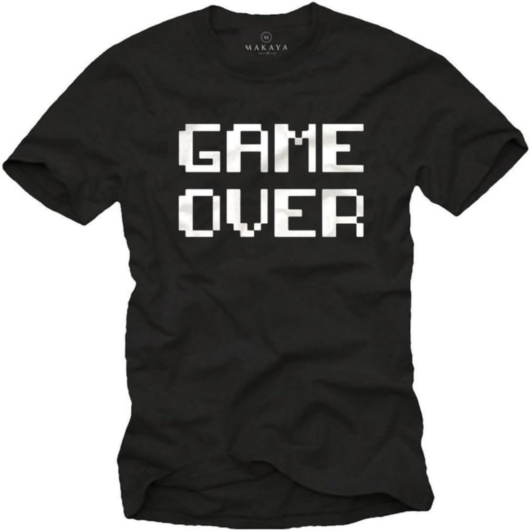 Men s Retro Video Gamer Game Over Pixel Graphic Black Tee S
