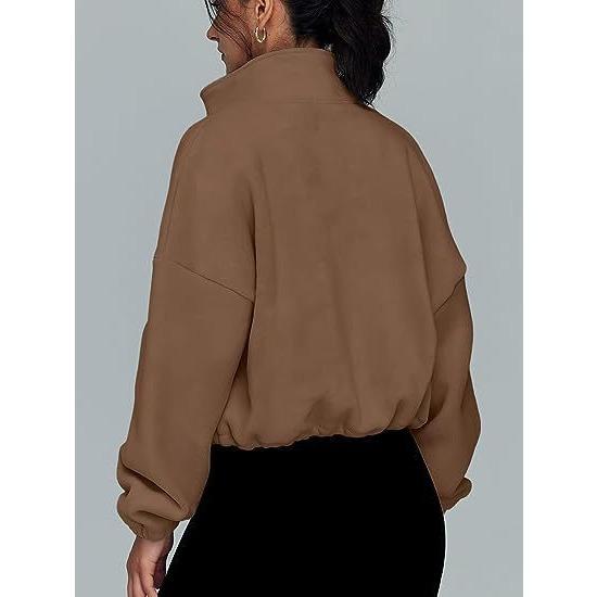GMXIA Women's Autumn and Winter Sports Jacket with Stand-up Collar and Fleece Zipper Sweatshirt