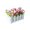 1 Set White Wooden Fence Artificial Flower Floral Holder Home Garden Decor