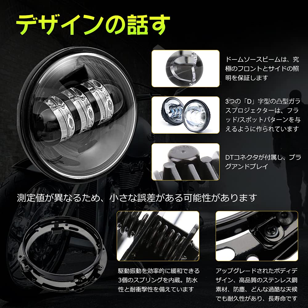 Chelhead 7-inch LED Headlight Kit for Harley-Davidson, 4.5-inch Fog Lights, Hi/Lo Switchable, LED Auxiliary Lights, 7-inch Bracket Included, Black