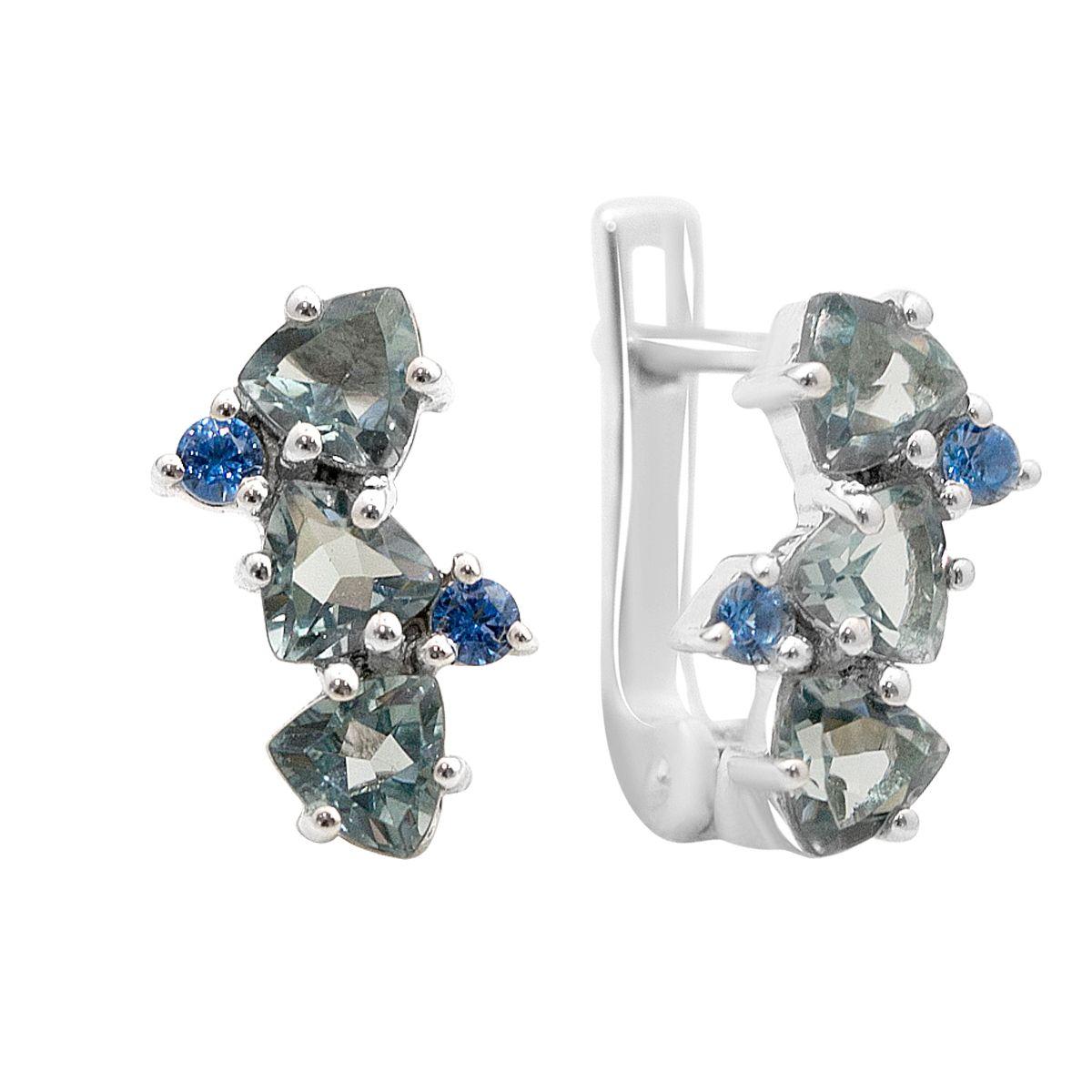 

Silver earrings with artificial topaz London Blue 1.708ct, tanzanite nano (2174691) синій
