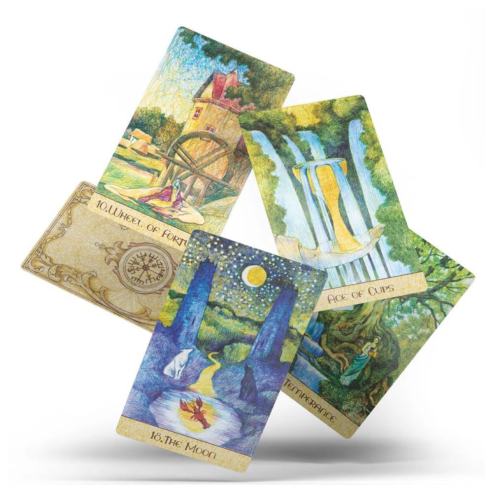 Fantasy Garden Tarot 78 Pcs Cards In Rider-waite System Made with Ballpoint Pens In Eight Colors 10.3*6cm