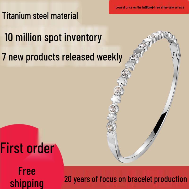 Pulsera de Acero de Titanio de Moda Europea y Americana para Mujer con Diamantes Microincrustados - Joyería de Acero Inoxidable que no Pierde el Color.