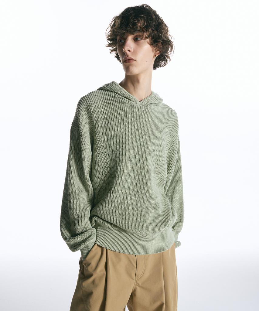 INSILENCE Linen Cotton Knit Hoodie Dusty Green