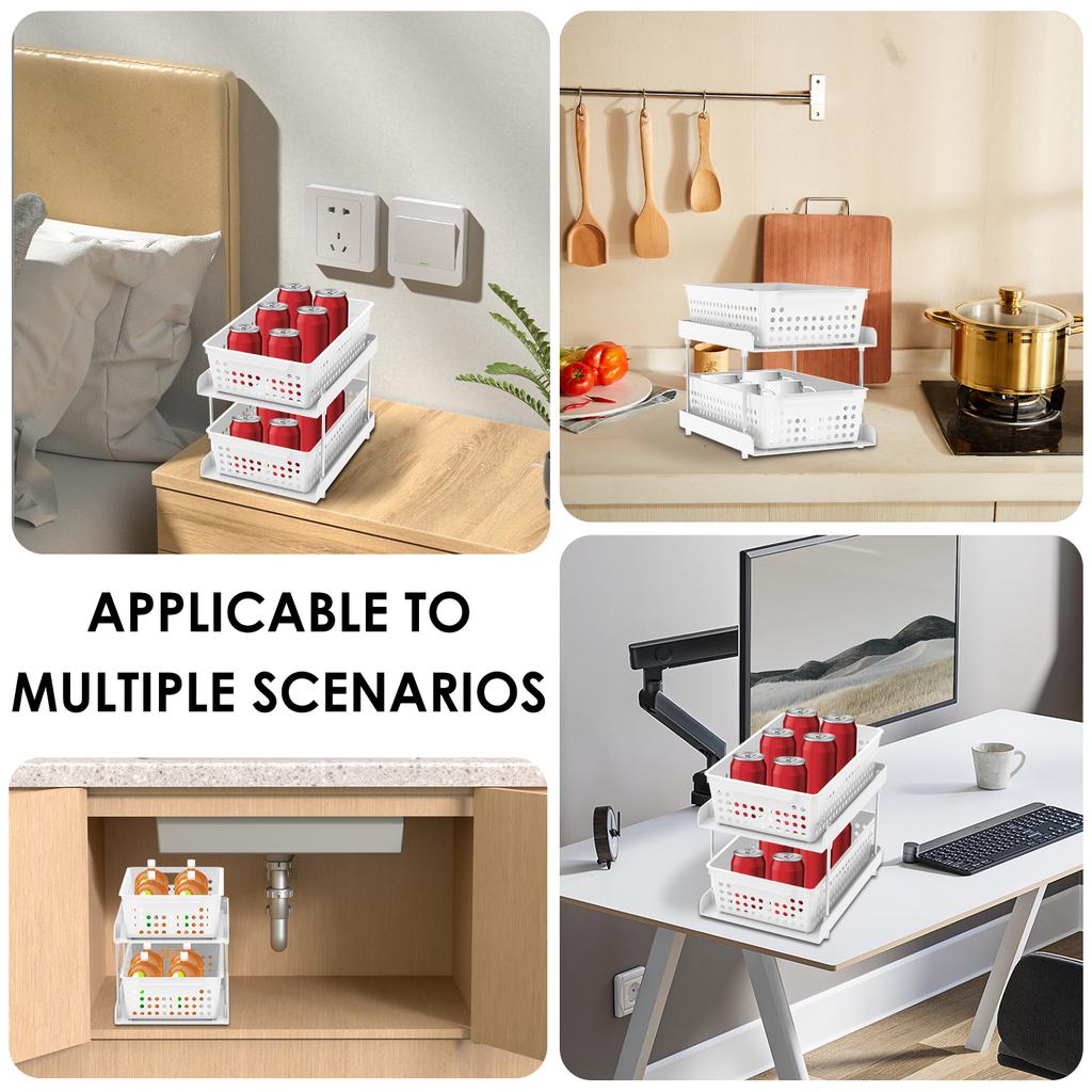 2 Tiers Under Sink Cabinet Organizer Versatile Pull Out Cabinet Organizer Space Saving Solid Sink Storage Shelves for Bathroom