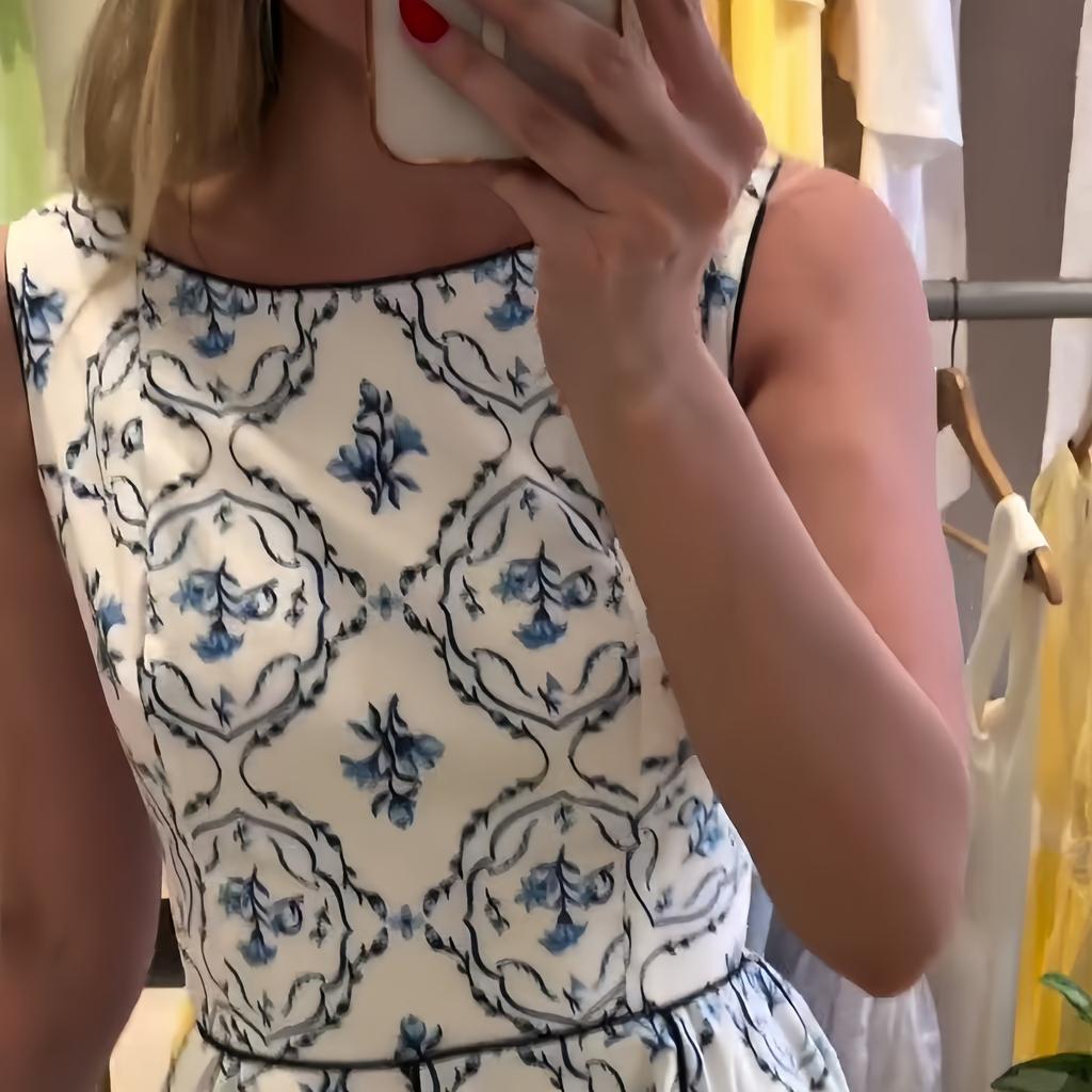 Moda estiva europea e americana vestito con stampa delicata temperamento elegante versatile gonna lunga a linea A