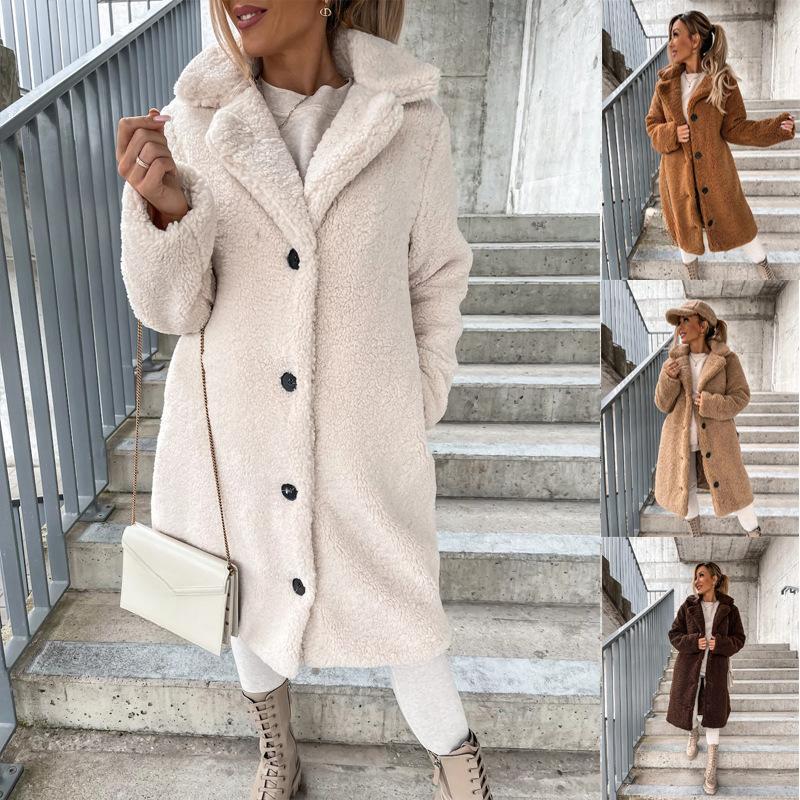 Women's Long Plush Coat In Beige, Brown, Khaki, and Dark Brown, Soft Fleece Outerwear with Comfort Fit