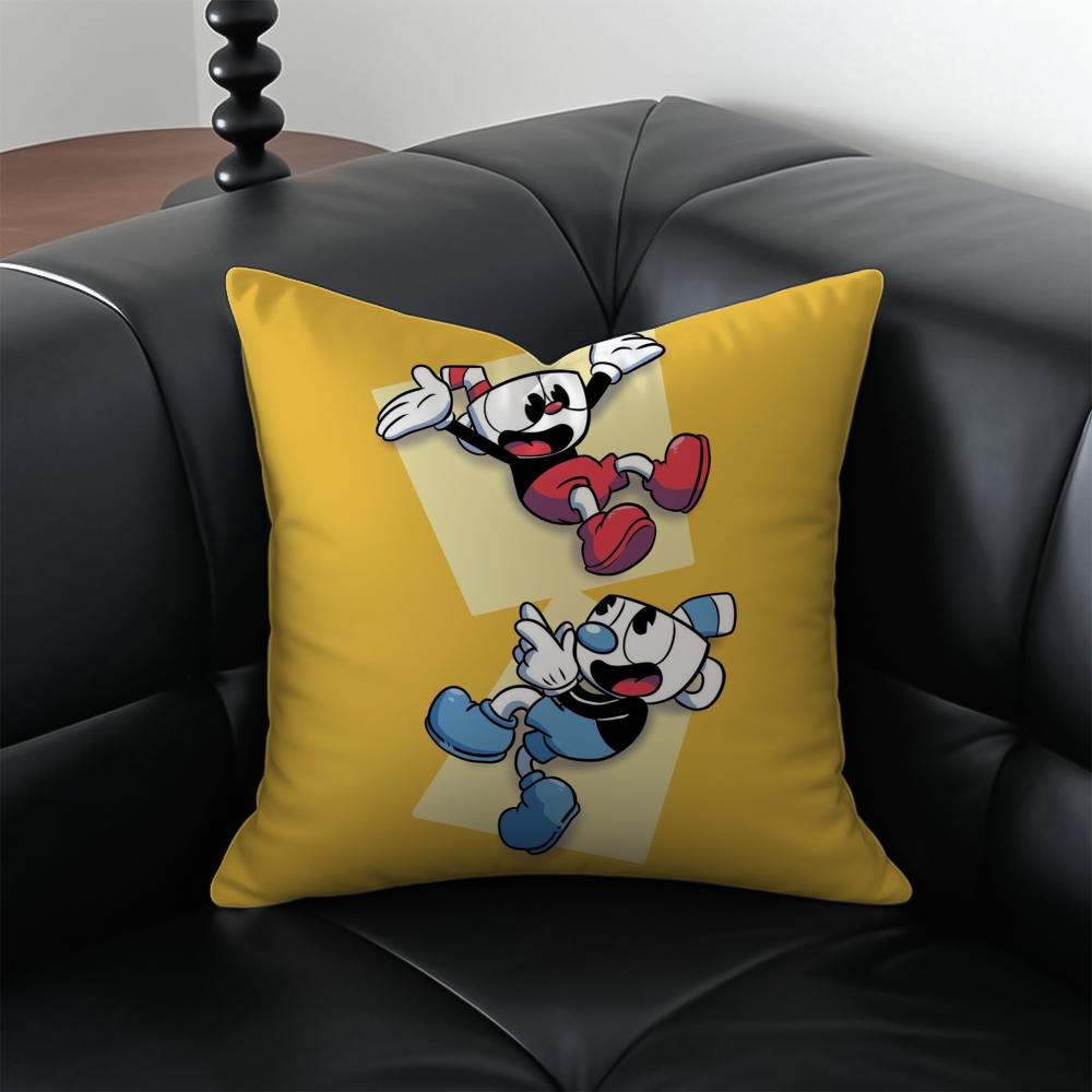 Classic Cute Game C-Cuphead Cushion Cover Pillow Case Anti-Dustmite Invisible Zipper Silky Plush Cushion