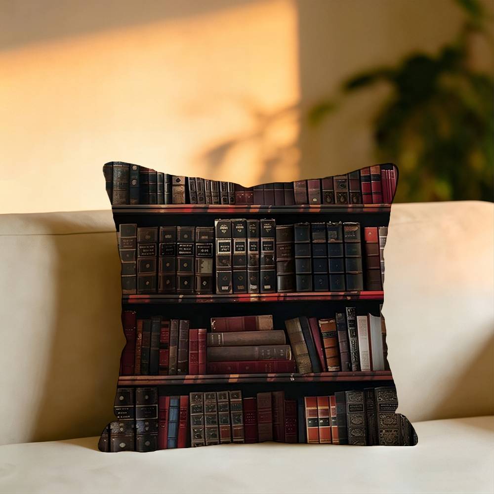 Book Shelf  Pattern Pillow Case Square DoubleSided Sofa Cushion Cover Bedroom Bedside Pillow