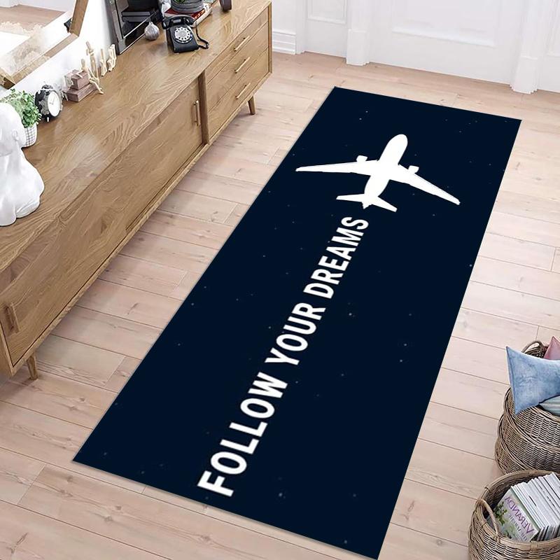 Airport Runway Design Rug Follow Your Dream Prints Corridor Bedroom Bathroom Kitchen Decoration Aviation Themed Home Decoration 40X120CM