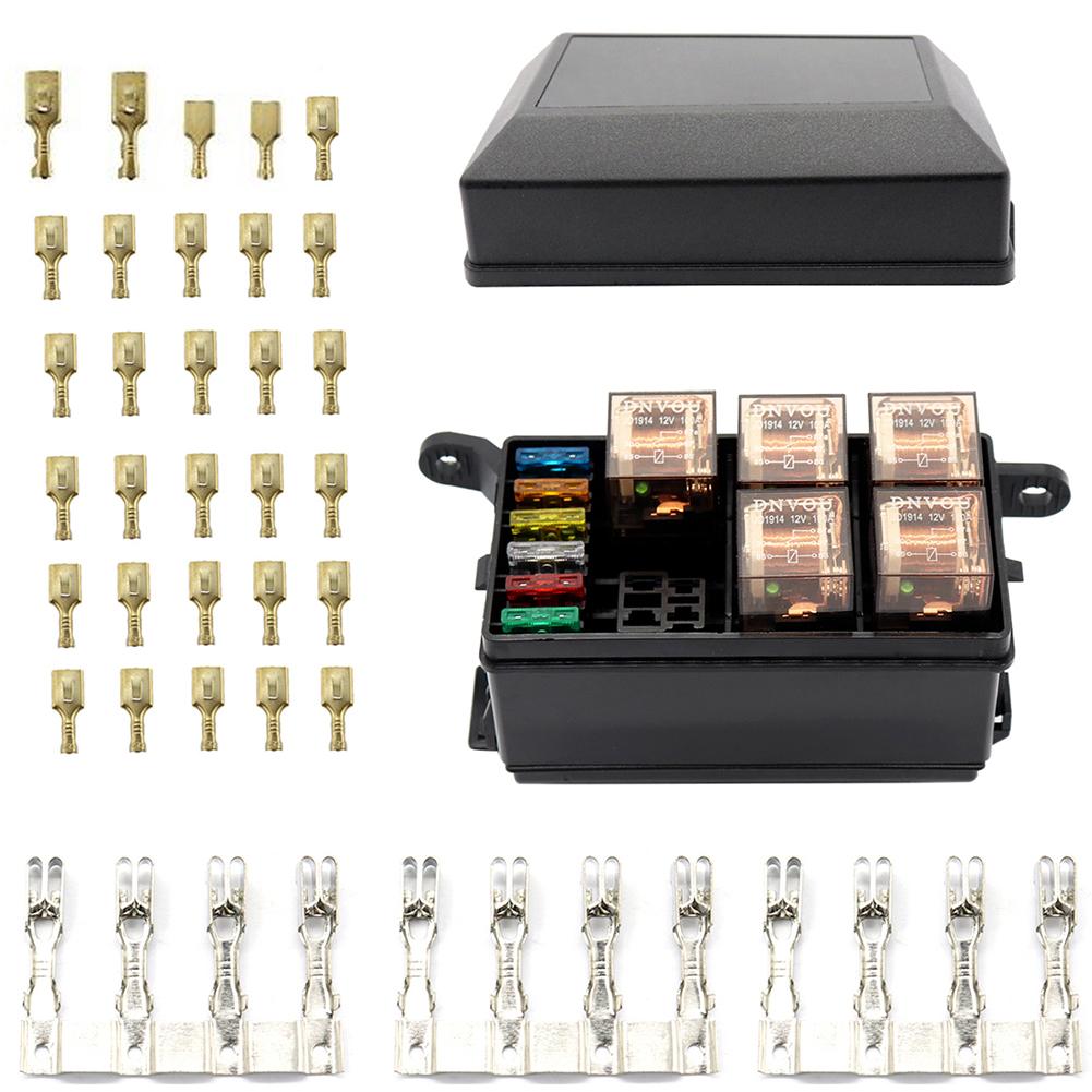 Universal DC 12V Car Marine Boat 6-Way Relay+ 6-Slot ATO/ATC Blade Fuse Holder Box Blocks for Automobiles Parts