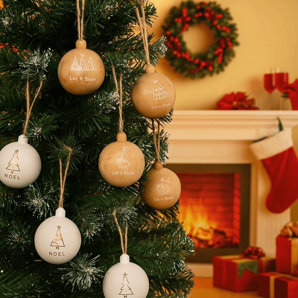 3Pcs 6cm Wooden Christmas Balls Reusable Decorative Christmas Tree Pendants Shatterproof Christmas Hanging Balls Gifts