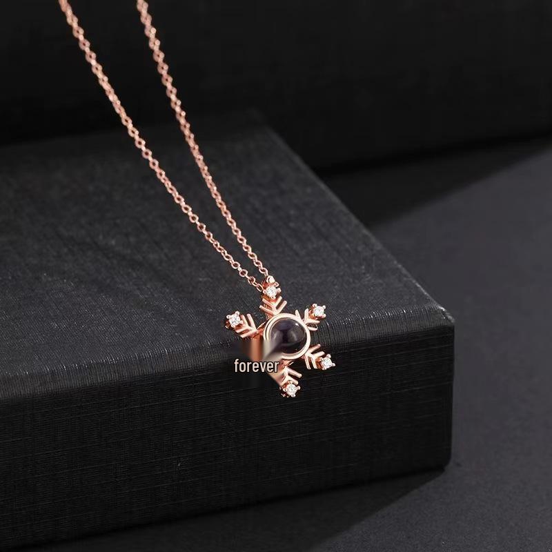 

Customizable Christmas Snowflake Pendant: 100 Languages Projection Necklace with Personalized Photo