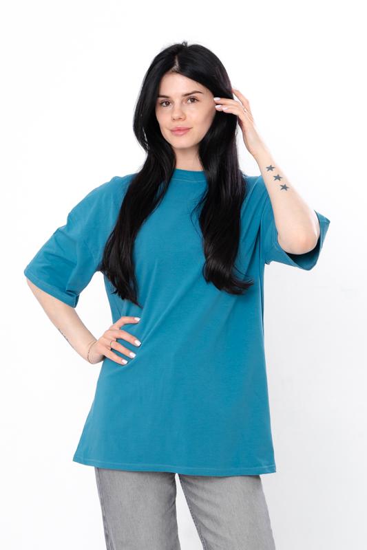

Oversized Cotton T-Shirt – Relaxed-Fit Tee for Women in Solid Color, Summer, 3393-036 HC S синій
