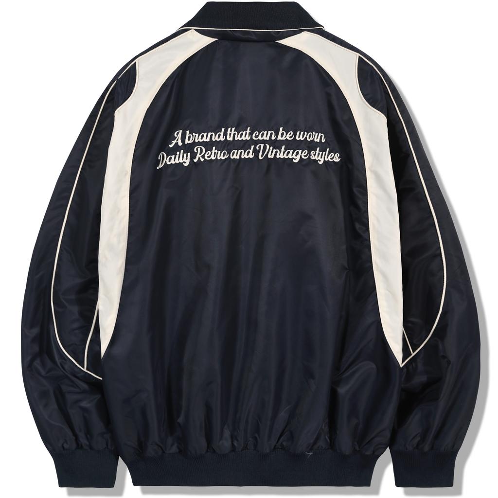 Gubin Color Block Pattern Baseball Jacket - Navy