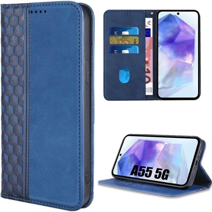 Coque de protection pour Samsung Galaxy A55 5G - BOOLING - Motif Mosaïque - Simili Cuir Bleu Marine- Fermeture magnétique