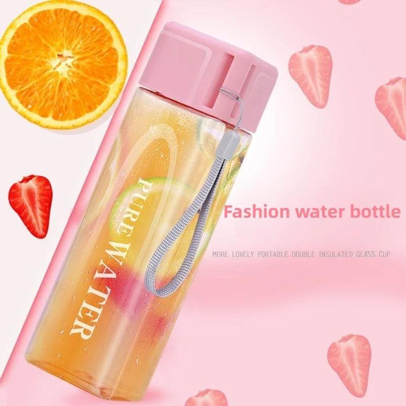 Simple Square Water Bottle Portable Plastic Sport Water Bottles Candy Color Leak Proof Gym Household School Outdoor Drinkware