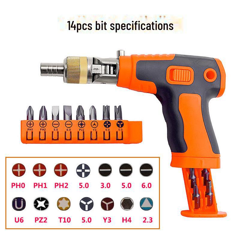 Multi-Angle Ratchet Screwdriver Set with Gun-Shaped Handle and Chrome Vanadium Steel Bits - Versatile Household Repair Tool.