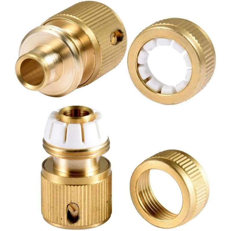 4pcs 1/2 Inch Garden Hose Quick Connectors Brass Quick Hose End Connectors Garden Hose Nozzle Connection Kit for Kitchen Garden Outdoor Hose Tools