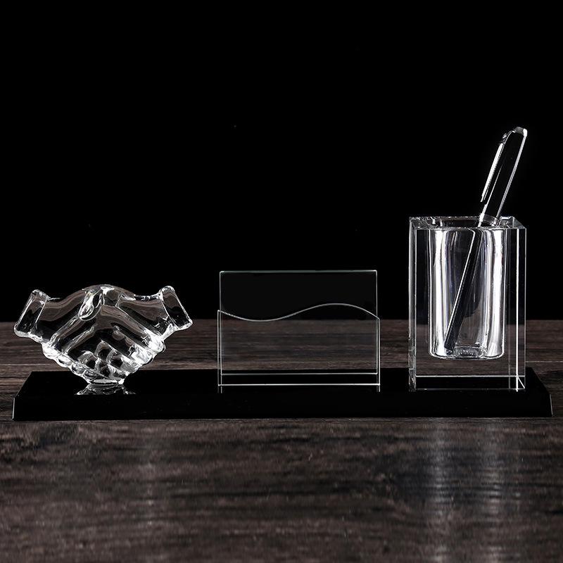 Crystal Business Card & Pen Holder Gift Set – Custom Graduation Photo & Award Souvenir