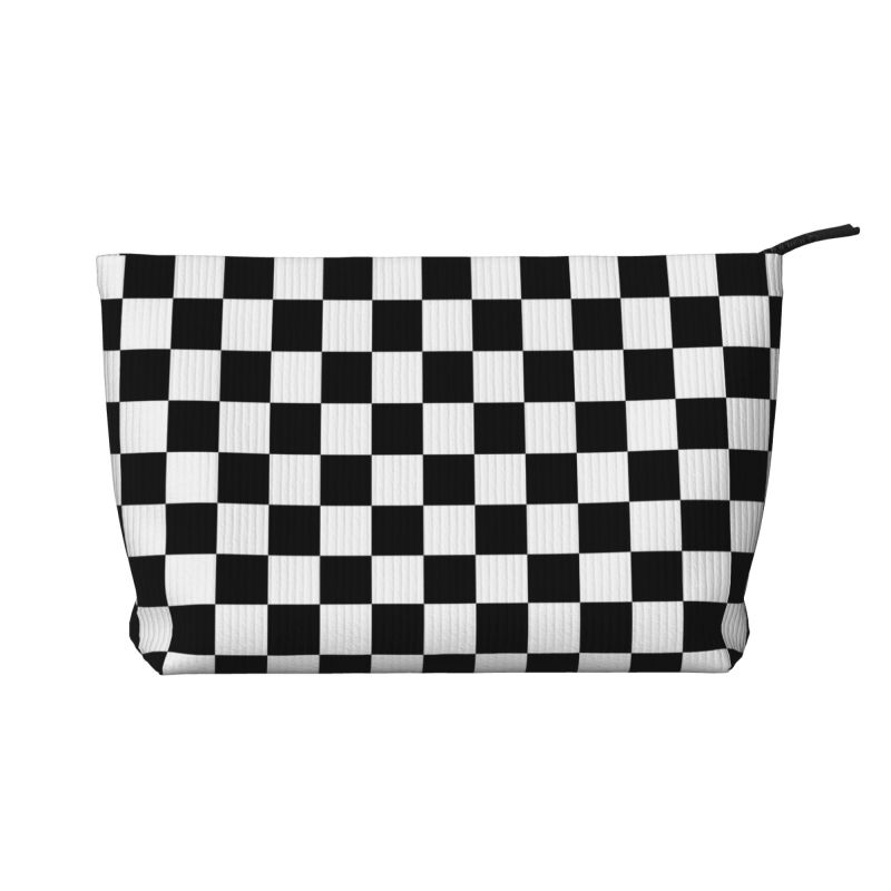 

Black White Geometric Checkered Plaid Pattern Toiletry Bag Women Cosmetic Makeup Organizer Lady Beauty Storage Dopp Kit Case