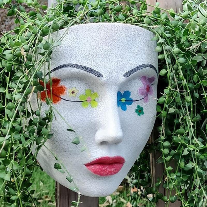 Resin Decorative Vases, DIY Handmade Mask Flower Pots, Indoor Wall Mounted Flower Pots, Outdoor Garden Wall Decorations