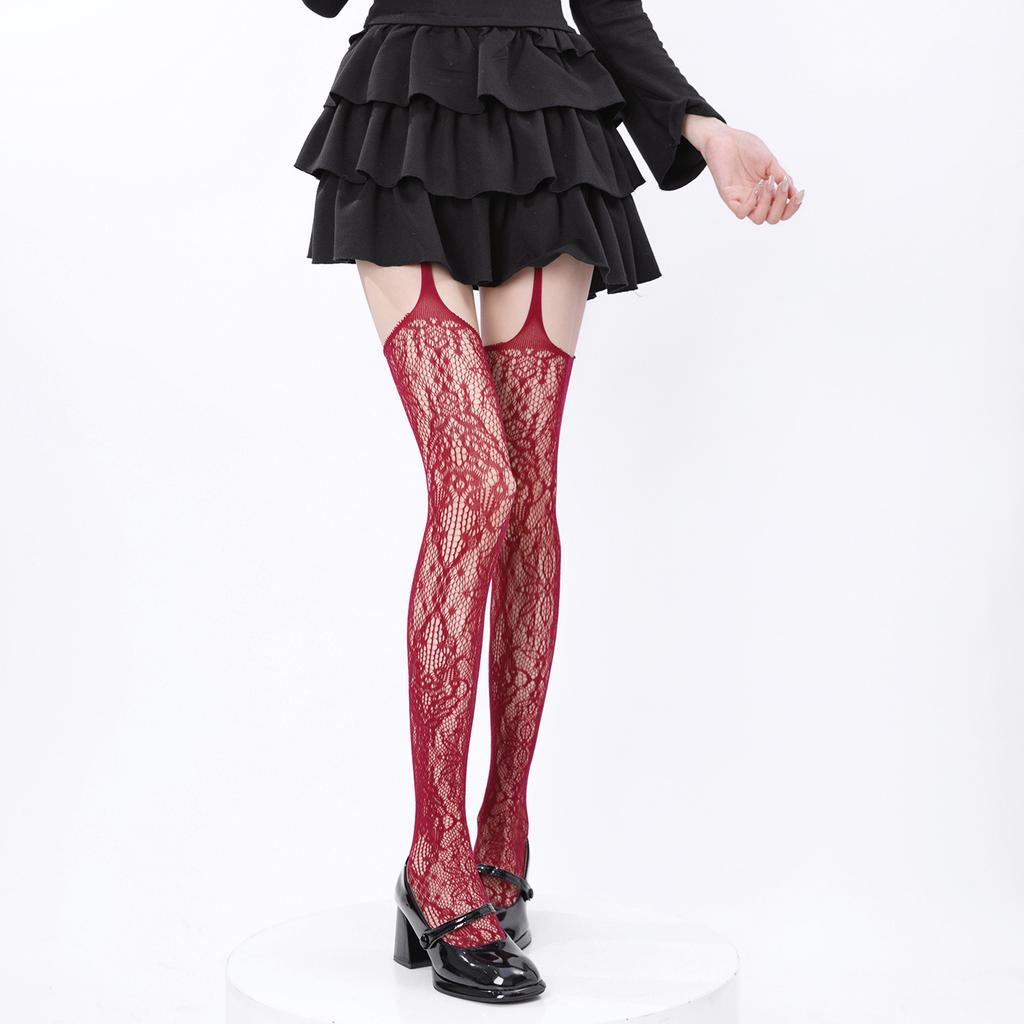 Sexy Hollow Lace Fishnet Socks American Stockings Retro Coffee Vertical Striped Pantyhose Women With Leg Covers
