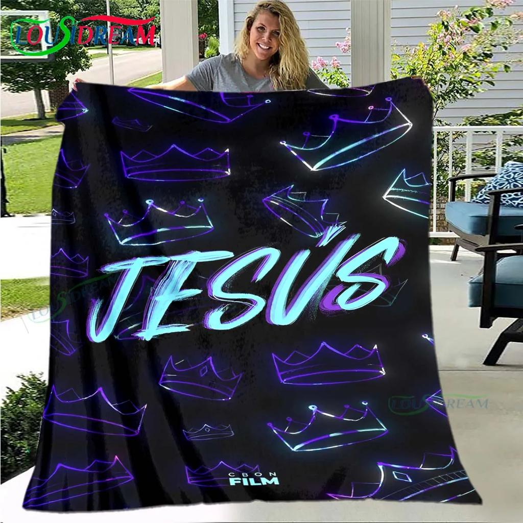 Fashion Bible Verses Jesus Pattern Blanket Flannel Thin Blanket Portable Home Travel Office Lunch Break Blanket Birthday Gift