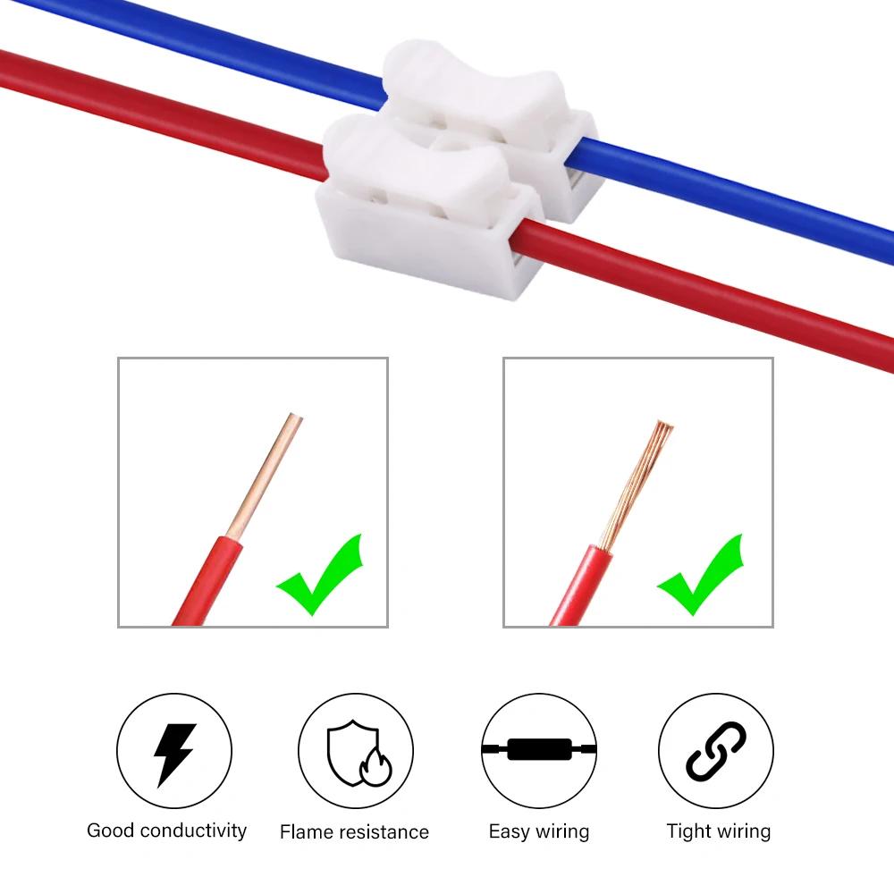 30/50/100pcs CH2 CH3 Mini Electrical Cable Press Fit Connectors 2P 3P Spring Quick Splice Lock Wire Connection Terminal Block