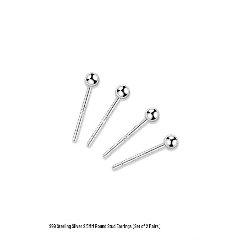 S999 Pure Silver Round Stud Earrings for Women - High-End Cartilage and Ear Piercing Needles to Prevent Clogging