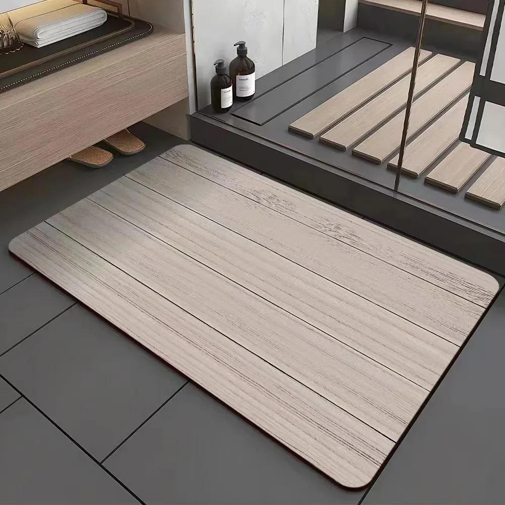 

100% Polyester Natural Wood Look Floor Mat Quick Dry Anti-Slip Mat for Home Bathroom Decor 40cm x 60cm