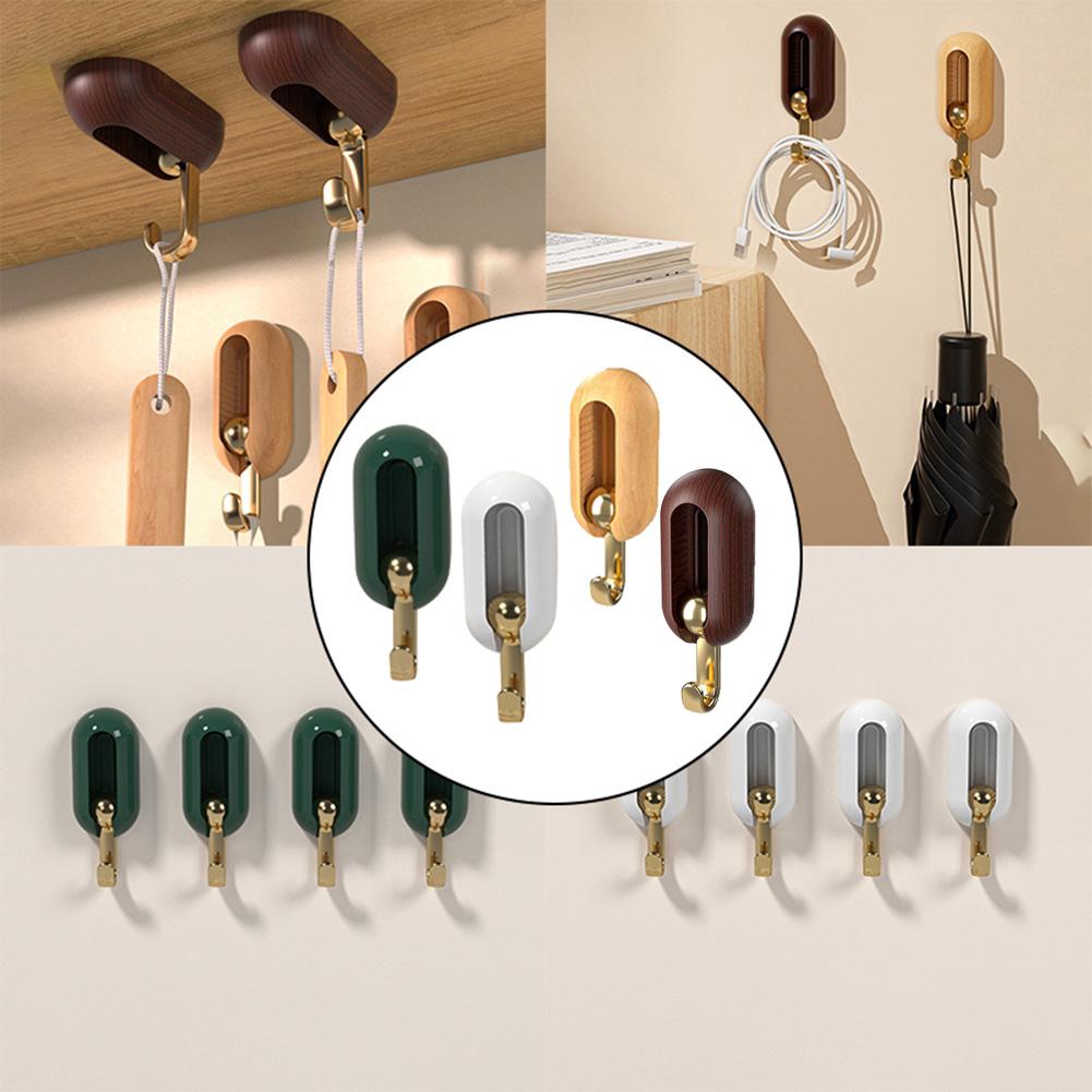 4PCS Self Adhesive 360° Rotating Wall Hook Strong Without Drilling Coat Bag Bathroom Door Kitchen Towel Hanger Hooks Home Storage