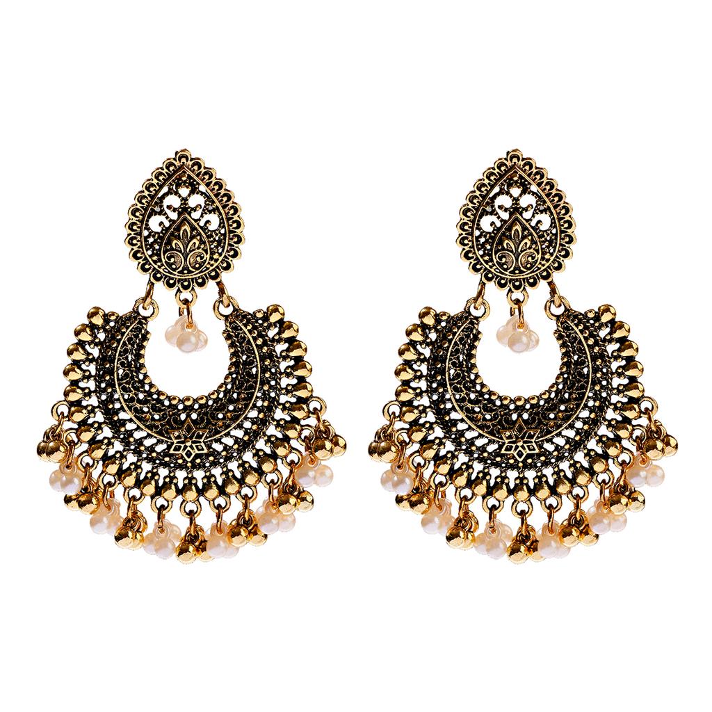 New Ethnic Gold Color Indian Jhumka Earrings for Women Pendient Heart Shape Beads Tassel Earring 2023 Vintage Brincos Zircon