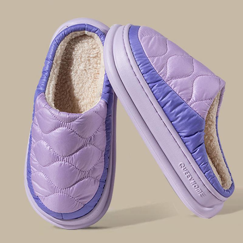 Autumn and winter down men's cotton slippers indoor home waterproof and slip-resistant couple plush cotton drag men's winter