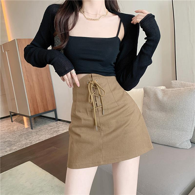 Women's Drawstring Bodycon Skirts Summer High Waist Slim Fit Vintage Black Bottoms Streetwear Y2K Clothing
