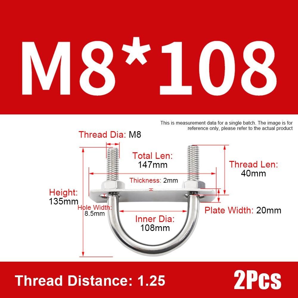 1Set With Baffle M8 Round Tube Clamp 304 Stainless Steel Round Bolt  for Round Tube