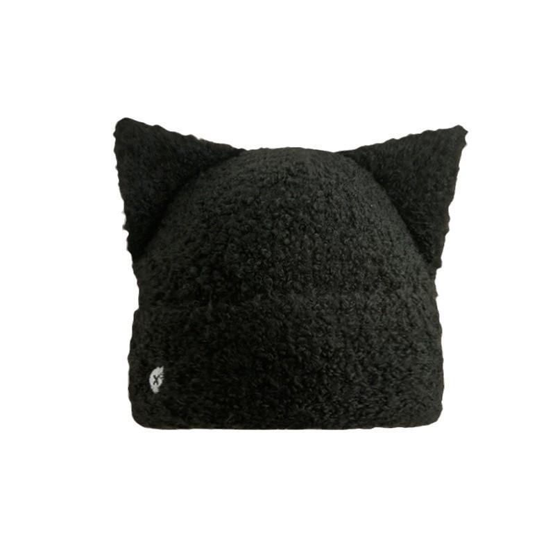 Plush Cat Ear Woolen Hat for Women In Autumn and Winter Small Face  Warm  Korean Style Knitted Hat  Cute  Versatile  Ear Protection Cold Hat Trendy