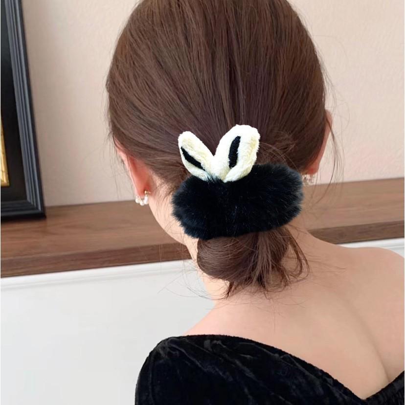 Koreańska Urocza Pluszowa Królicze Uszy Gumka do Włosów - Modny Dodatek w Stylu Mori Girl