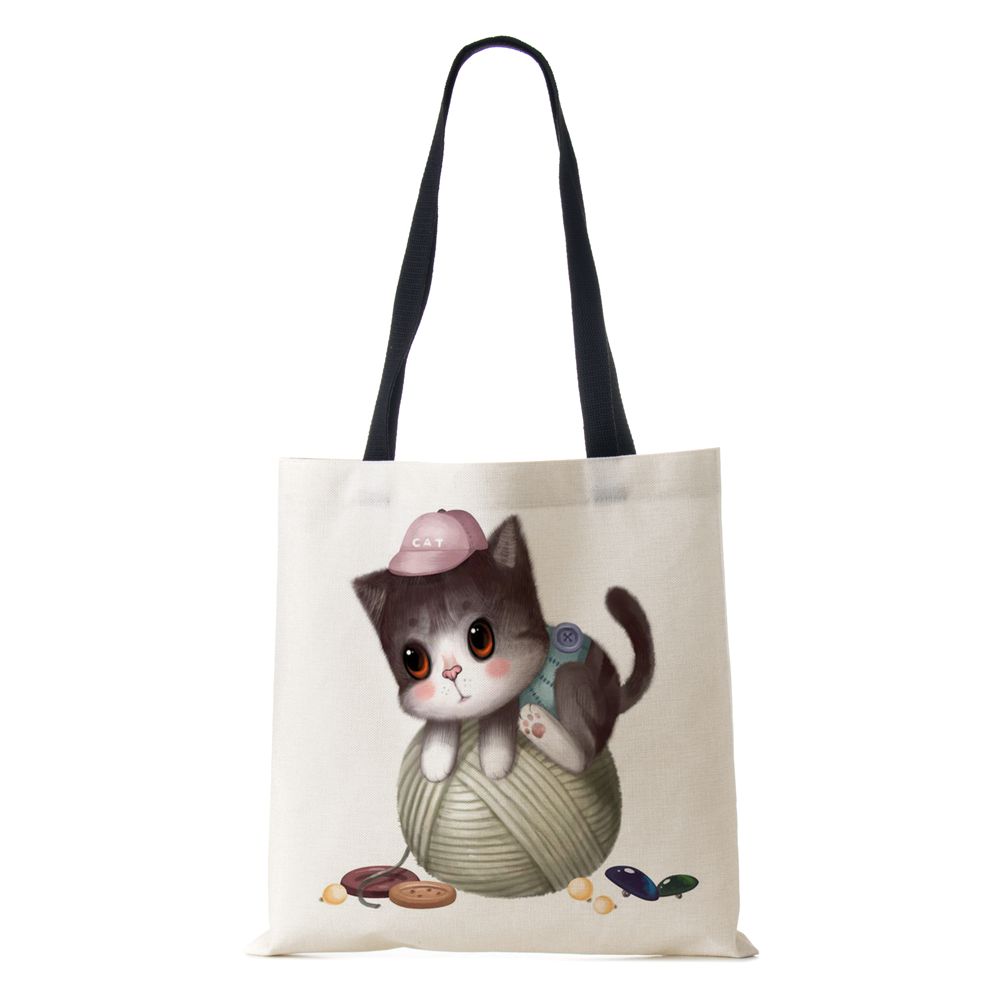 

Женская сумка через плечо с собакой и кошкой, холщовая повседневная сумка для путешествий, 2022, винтажная большая вместительная сумка с эко-принтом, большая вместительная сумка для книг