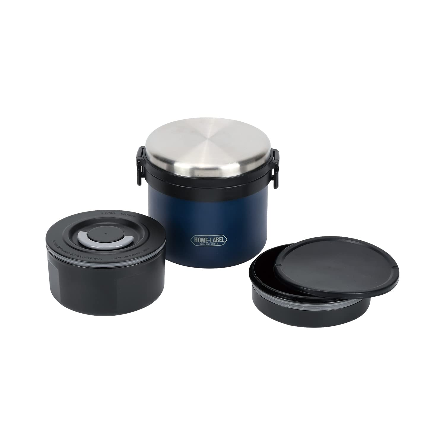 

Pearl Metal Lunch Jar 1000 Bento Stainless Vacuum Home Label Box, Steel, Sealed, Insulated, Navy, HB-5666