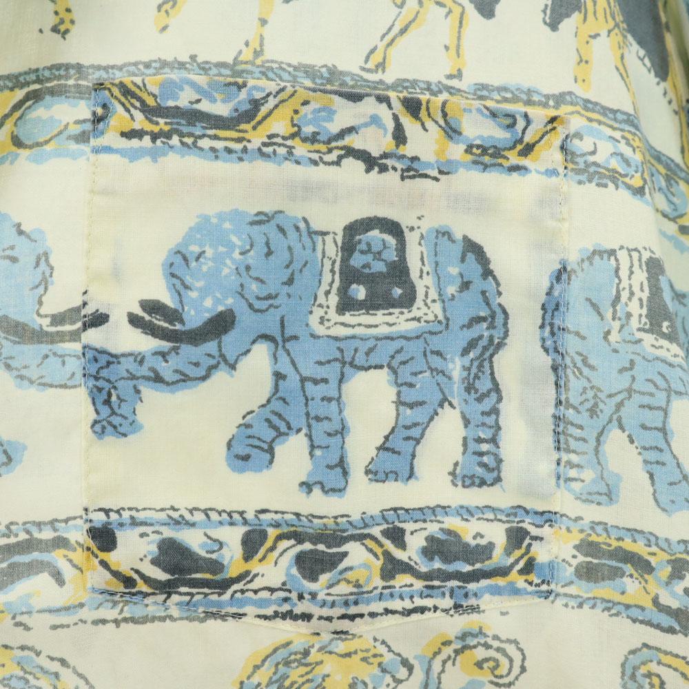 Sears 70s Animal Pattern Long sleeve shirt M Ivory system Old vintage Men's Used