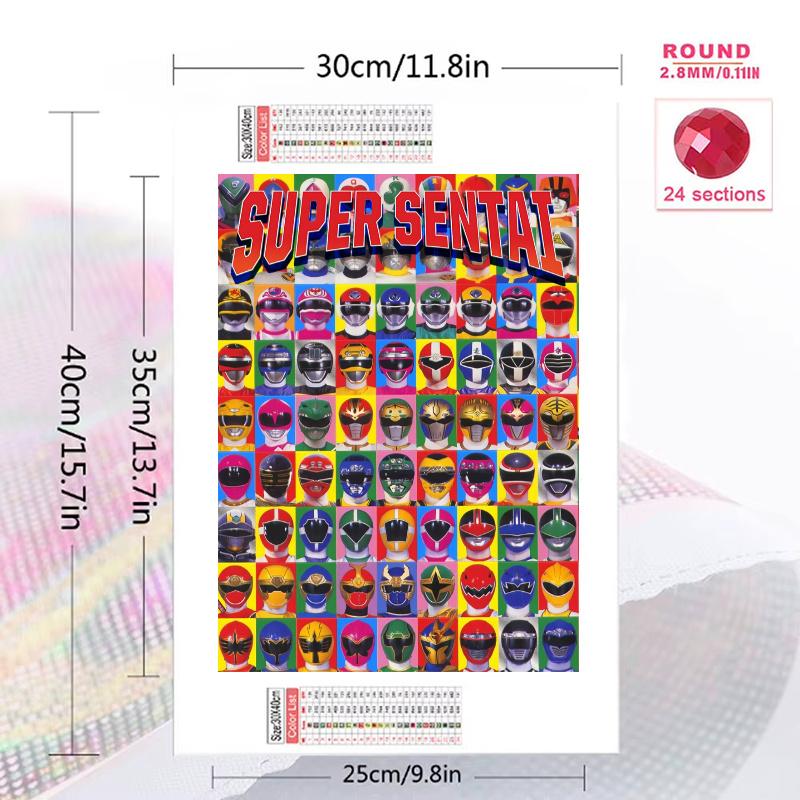 Super Sentai Character Collection Pattern 3pcs 100% Round Full Drill 5D DIY Diamond Painting Embroidery Cross Stitch Rhinestone Décor