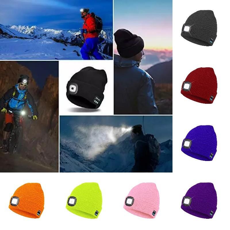 Outdoor Usb Rechargeable Bluetooth Knitted Beanie Hat With Music And Light Features For Winter Comfort